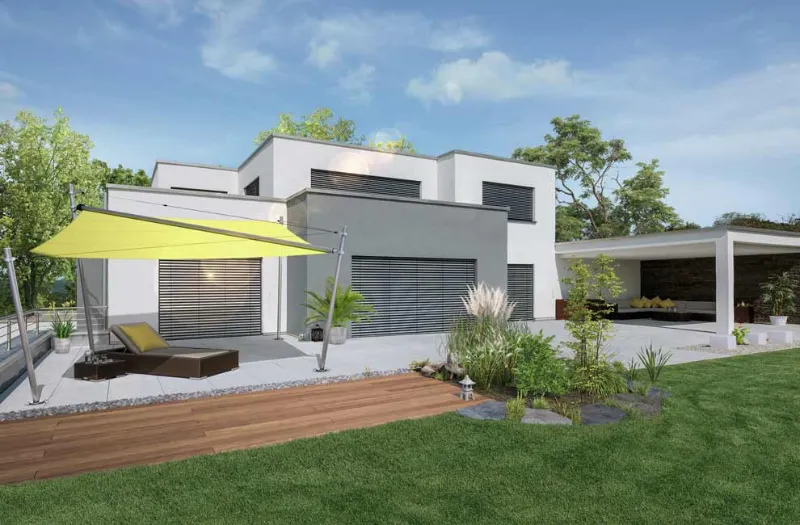 Grünes Sonnensegel über der Liege