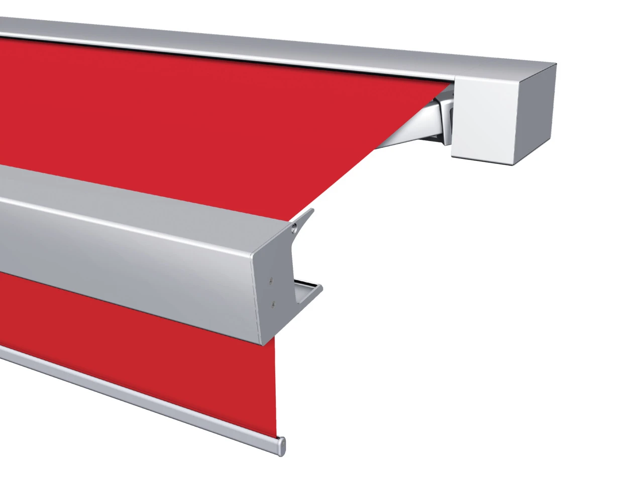 Rote Markise mit silbernem Rahmen